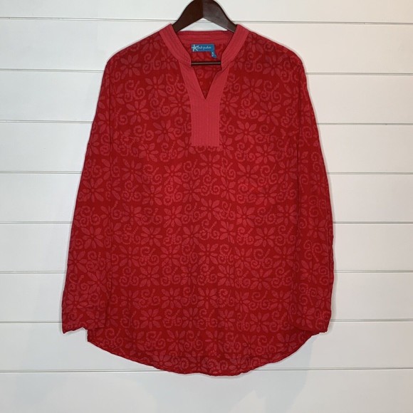 Fresh Produce LARGE Tunic Top Red Floral Lightweight Long Sleeve Blouse - Picture 6 of 6